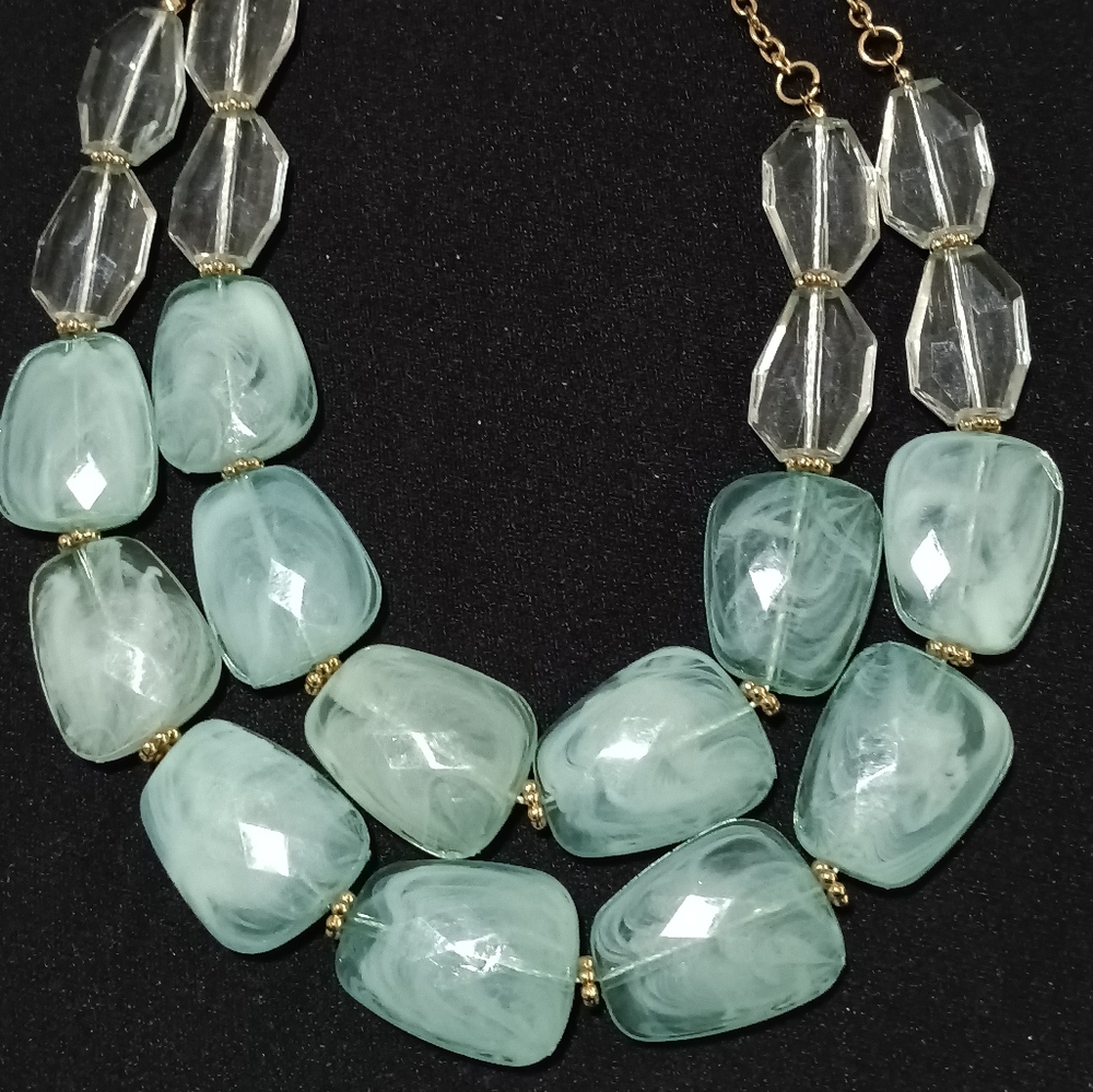 Necklace seafoam and clear beads 2 strand